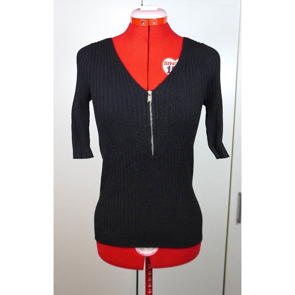Express Ribbed Zip Front Elbow Sleeve Sweater
